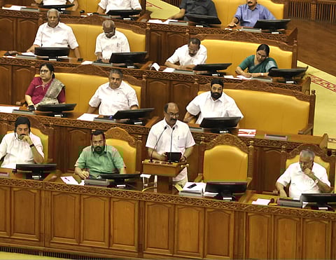 Finance Minister KN Balagopal presenting the state Budget at Legislative Assembly on Thursday