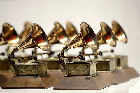 Grammy Awards are displayed at the Grammy Museum Experience at Prudential Center in Newark, N.J. on Oct. 10, 2017.