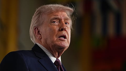 President Donald Trump arrives for the premiere of first lady Melania Trump's movie "Melania" at The John F. Kennedy Memorial Center For The Performing Arts, Thursday, Jan. 29, 2026, in Washington.