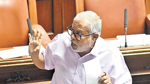 BJP MLA Suresh Kumar makes a point in the Assembly on Friday