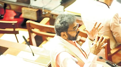 Leader of Opposition in Council, Chalavadi Narayanaswamy, addresses the House on Friday. 