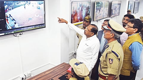 Home Minister Dr G Parameshwara and DGP (Prisons) Alok Kumar at the Central Command Centre after its inauguration in Bengaluru on Saturday.