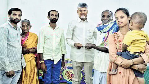 CM Chandrababu Naidu hands over NTR Bharosa pension to beneficiaries 