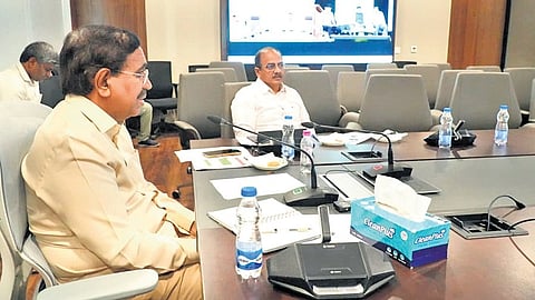MA&UD Minister Narayana participating in the online regional conference of municipal commissioners in Anantapur.