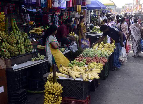 Street vendors are running their business at Church street in Bengaluru