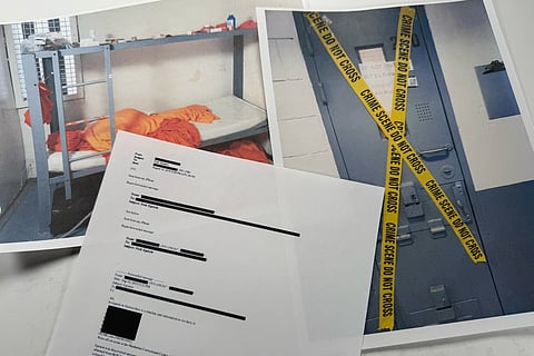 An email that was included in the U.S. Department of Justice release of the Jeffrey Epstein files is photographed Friday, Jan. 30, 2026, and shows the cell where Epstein was found unresponsive.