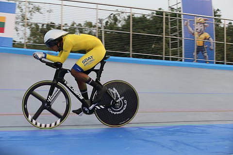 Action picture of a cyclist from the Track Asia Cup