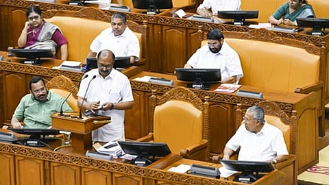 Finance Minister KN Balagopal presenting the state Budget at Legislative Assembly on Thursday