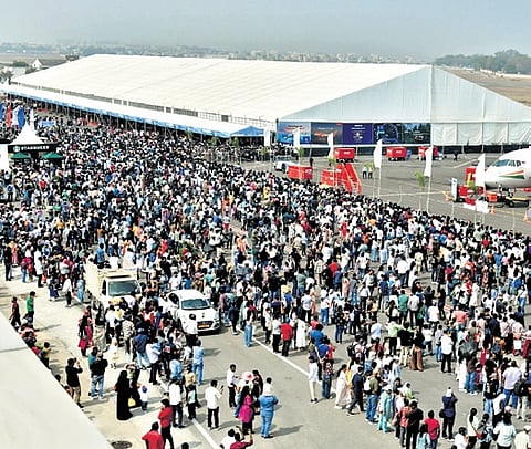 A large number of visitors seen at Begumpet Airport on Saturday, the final day of Wings India 2026.