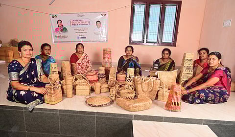 Around 20 women from Self-Help Groups (SHGs) are today earning steady livelihoods by crafting a wide range of eco-friendly products from water hyacinth, an invasive aquatic weed traditionally treated as waste.