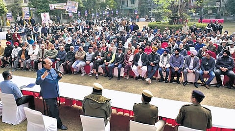 Minister Ashish Sood during the ‘Jan Sunwai’ programme.