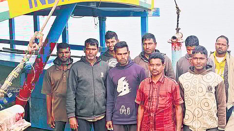 Nine fishermen from Andhra Pradesh, who were recently released from a jail in Bangladesh, arrived at the Visakhapatnam Fishing Harbour on Monday.