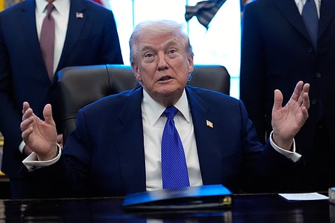 President Donald Trump speaks in the Oval Office of the White House, Monday, Feb. 2, 2026, in Washington