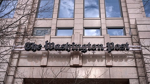 A sign for the Washington Post is seen at the company's offices, Monday, Jan. 26, 2026, in Washington.