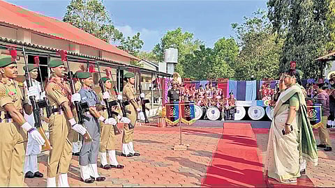 Higher Education Minister R Bindu receiving a guard of honour by 
NCC cadets during an event in the capital on Wednesday