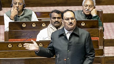 : Union Health Minister J.P. Nadda speaks in the Rajya Sabha during the Budget session of Parliament, in New Delhi, Wednesday, Feb. 4, 2026