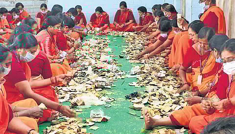Amid tight security, women workers count the money donated by devotees in hundis, in Hanamkonda on Thursday