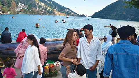 Visitors enjoying the breathtaking view on the Mall Road in Nainital.