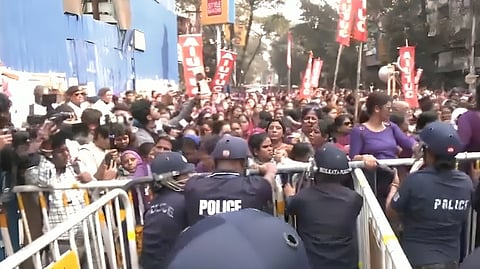 The Bidhannagar Police has put up barricades and deployed a large number of personnel on the streets leading to the Swasthya Bhavan, officials said.