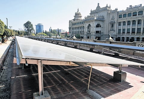 Solar panels installed on the premises of Vidhana Soudha in Bengaluru