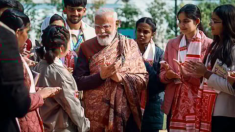 Prime Minister Narendra Modi interacts with students during 'Pariksha Pe Charcha' programme, in New Delhi.