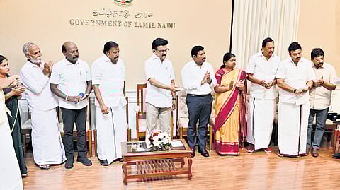 Chief Minister M K Stalin inaugurating the projects from the secretariat in Chennai on Thursday 