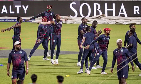 West Indies players train at the Eden Gardens on Friday
