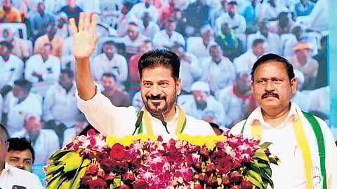 Chief Minister A Revanth Reddy at a public meeting at Vikarabad on Saturday.