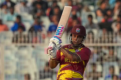 Shimron Hetmyer in action against Scotland on Saturday