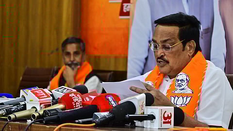 Union Water Resources Minister C.R. Patil addressing the media at the BJP headquarters in Jaipur on Saturday,