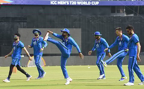 Rashid Khan and Co during practice at Chepauk on Saturday 
