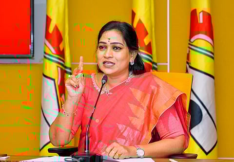 Home minister Vangalapudi Anitha addressing the media on Friday.