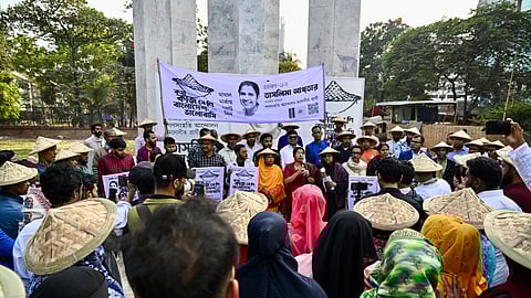 This photograph, taken on January 30, 2026, shows Ganosamhati Andolon party election candidate Taslima Akhter (centre R) speaking to her supporters during a rally in Dhaka ahead of Bangladesh’s general elections.