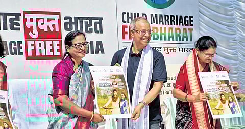 Assembly Speaker Surama Padhy launching the campaign to end child marriage, in Bhubaneswar on Sunday.