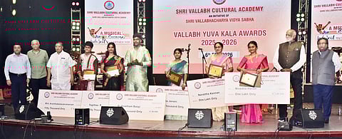 Winners (from left) MK Ananthabalasubramaniam, Yogithaa R, Gowtham Balaji, Veda Janani, Nanditha Kannan, Nivedha Harish