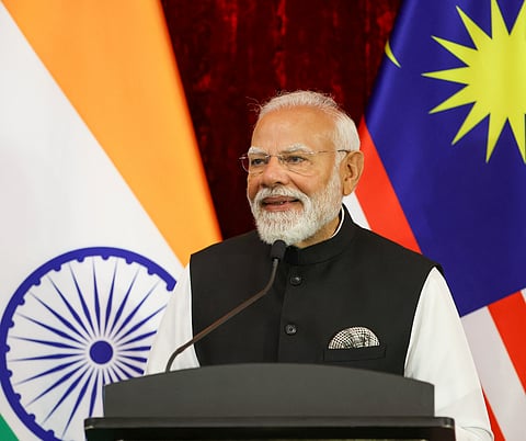 Prime Minister Narendra Modi delivers press statements following delegation-level talks, in Kuala Lumpur, Malaysia.
