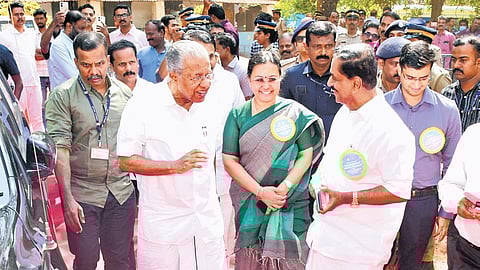 Chief Minister Pinarayi Vijayan arriving to lay the foundation stone for the Kerala Institute of Organ and Tissue Transplant Hospital at Chevayur in Kozhikode on Saturday. Health Minister Veena George is also seen.