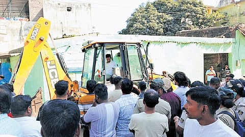 Rourkela MLA Sarada Nayak inside the operator’s cabin of the excavator.