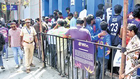 People waiting at the MA Chidambaram Stadium to watch T20 match.