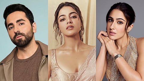 (from left) Ayushmann Khurrana, Wamiqa Gabbi and Sara Ali Khan will next be seen in Pati Patni Aur Woh Do