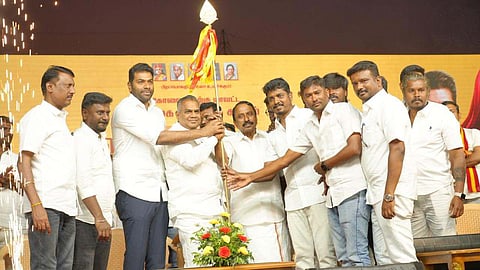 TVK chief coordinator KA Sengottaiyan at an event in Coimbatore on Sunday.