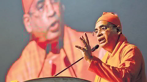Swami Bodhamayananda addresses the Sraddha—Youth Convention at Ramakrishna Math in Hyderabad on Tuesday.