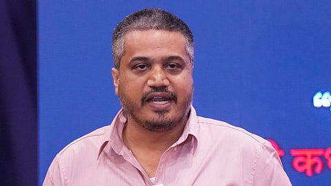 NCP (Sharad Pawar) leader Rohit Pawar interacts with the media during a press conference on the plane crash death of his uncle and Maharashtra Deputy Chief Minister Ajit Pawar, in Mumbai, Tuesday, Feb. 10, 2026. 