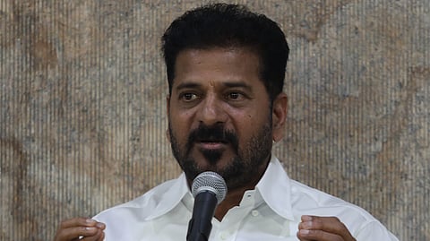 Chief Minister A Revanth Reddy speaks during a press meet at his residence in Hyderabad.