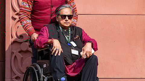 Congress MP Shashi Tharoor during the Budget session of Parliament, in New Delhi, Tuesday, Feb. 10, 2026.