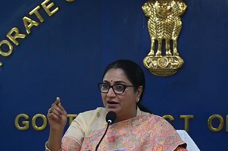 Delhi CM Rekha Gupta addresses a press conference at Delhi Secretariat in New Delhi. 