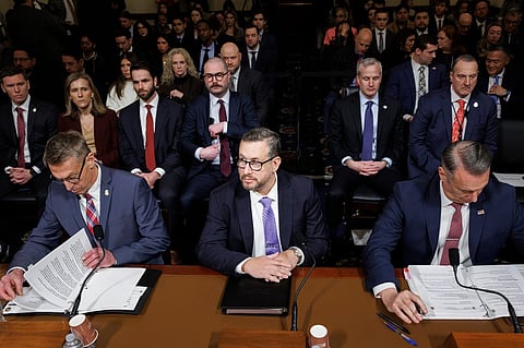From left: Rodney Scott, Commissioner, U.S. Customs and Border Protection, (CBP) Joseph Edlow, director of U.S. Citizenship and Immigration Services (USCIS) and Todd Lyons, Senior Official Performing the Duties of the Director, U.S. Immigration and Customs Enforcement (ICE) testify during a House Committee on Homeland Security oversight hearing of the Department of Homeland Security: ICE CBP and USCIS, on Capitol Hill, Tuesday, Feb. 10, 2026, in Washington.