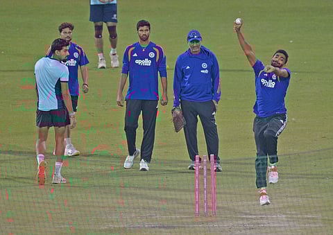 Jasprit Bumrah during practice on Wednesday