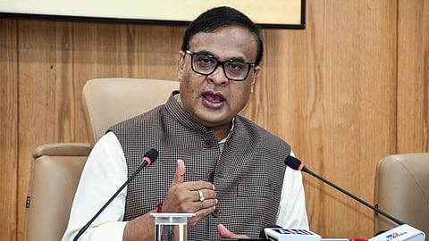 Assam Chief Minister Himanta Biswa Sarma addressing a press conference at the Lok Sewa Bhawan, in Guwahati on Wednesday. 