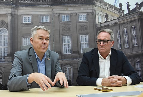 Jesper Bollerup Gade, General Manager, DI India Lars Sandahl Sørensen, CEO, Confederation of Danish Industry (DI) during the inauguration of its new office  and workspace in Chennai on February 11, 2026, marking an expansion of its India operations.